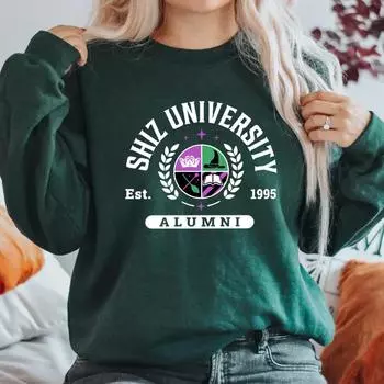 Свитшот Shiz University Wicked Inspired College Sweater для женщин с длинным рукавом и круглым вырезом, пуловер Harajuku Streetwear S чёрный