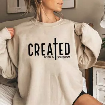 Свитшот «Создано с целью» Толстовка с капюшоном Faith Bible Saying Толстовка унисекс с длинным рукавом Мужские и женские графические толстовки с капюшоном Топ S чёрный