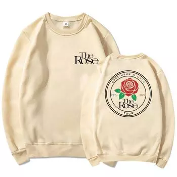 Свитшот The Rose Once Upon A WRLD Tour Милое худи для концерта Корейская рок-футболка Женский свитшот с круглым вырезом K-pop графические худи S хаки