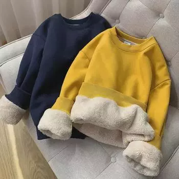 Свитшот унисекс из овчины и флиса - теплый, свободный топ с круглым вырезом для осени/зимы XL