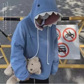 Свитшот унисекс Shark Hat - осень/зима 2022 г., свободный крой, бархат, забавный дизайн, идеально подходит для студентов и пар. 2XL чёрный