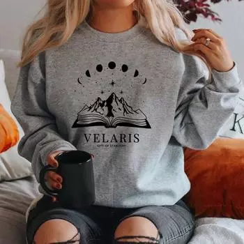 Свитшот Velaris Толстовка с капюшоном The Night Court A Court of Thorn and Roses Court of Dreams Свитер Acotar Velaris Gift Pullover Tops S чёрный