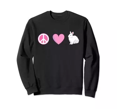 Свитшот в стиле хиппи «Peace Love Easter Peace Sign» с изображением кролика и сердца чёрный