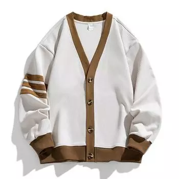 Свитшот в стиле ретро с V-образным вырезом и длинными рукавами для пар, вязаный кардиган XXXL бежевый