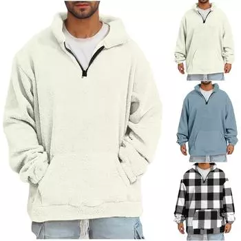 Свитшоты для мужчин с длинным рукавом повседневный пуловер теплое зимнее пальто M чёрный