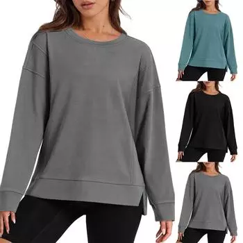 Свитшоты для женщин Осенние свитшоты с длинным рукавом Оверсайз Повседневные пуловеры Топы M чёрный