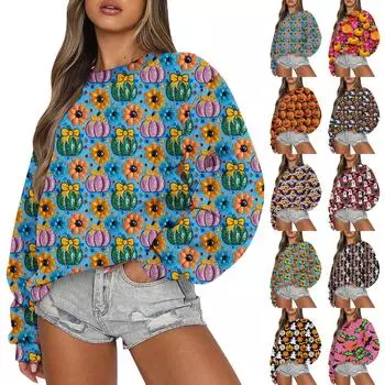 Свитшоты для женщин с длинным рукавом на Хэллоуин, повседневные, с круглым вырезом, свободные, пуловеры, свитшоты, топы XXXL оранжевый