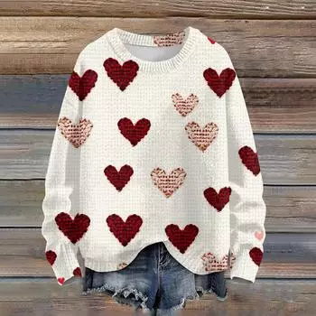 Свитшоты для женщин Вязаный свитер Милая рубашка Осенний круглый вырез Пуловер Топы L