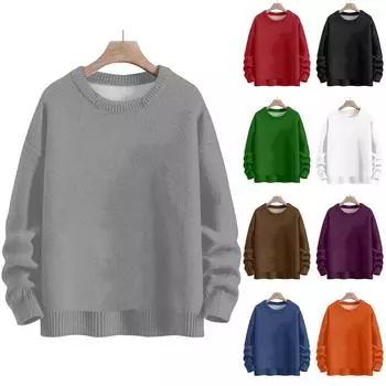 Свитшоты для женщин Вязаный свитер Милая рубашка Осенний круглый вырез Пуловер Топы L чёрный