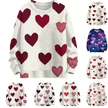 Свитшоты для женщин Вязаный свитер Милая рубашка Осенний круглый вырез Пуловер Топы L