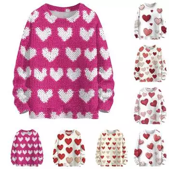 Свитшоты для женщин Вязаный свитер Милая рубашка Осенний круглый вырез Пуловер Топы M