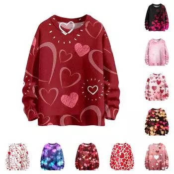 Свитшоты для женщин Вязаный свитер Милая рубашка Осенний круглый вырез Пуловер Топы XXL розовый