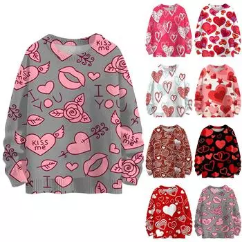 Свитшоты для женщин Вязаный свитер Милая рубашка Осенний круглый вырез Пуловер Топы L