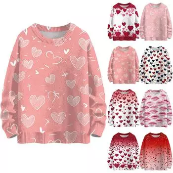 Свитшоты для женщин Вязаный свитер Милая рубашка Осенний круглый вырез Пуловер Топы M