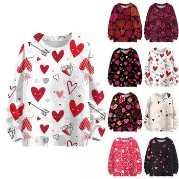 Свитшоты для женщин Вязаный свитер Милая рубашка Осенний круглый вырез Пуловер Топы XL розовый