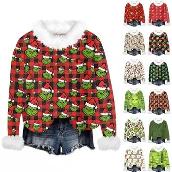 Свитшоты для женщин Вязаный свитер Милая рубашка Осенний круглый вырез Пуловер с меховым воротником Топы XL