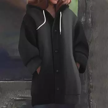 Свитшоты для женщин Вязаный свитер с длинным рукавом Принт Вязаный худи с пуговицами Кардиган Пальто L чёрный