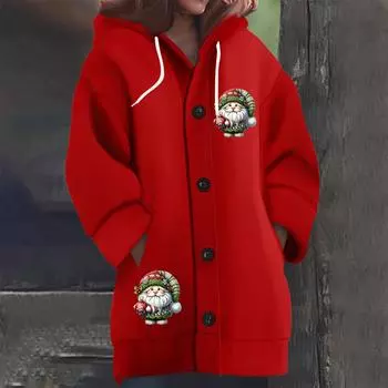 Свитшоты для женщин Вязаный свитер с длинным рукавом Принт Вязаный худи с пуговицами Кардиган Пальто L темно-зеленого