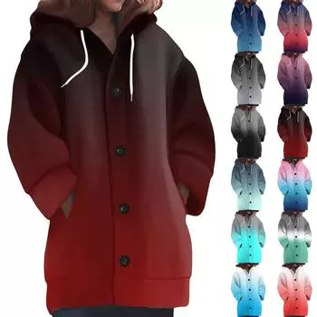 Свитшоты для женщин Вязаный свитер с длинным рукавом Принт Вязаный худи с пуговицами Кардиган Пальто L синий