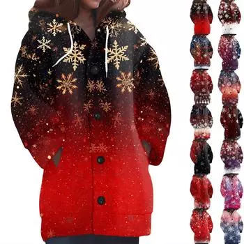 Свитшоты для женщин Вязаный свитер с длинным рукавом Принт Вязаный худи с пуговицами Кардиган Пальто L чёрный