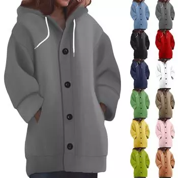 Свитшоты для женщин Вязаный свитер с длинным рукавом Принт Вязаный худи с пуговицами Кардиган Пальто M синий