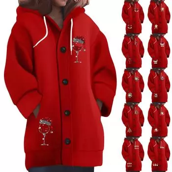 Свитшоты для женщин Вязаный свитер с длинным рукавом Принт Вязаный худи с пуговицами Кардиган Пальто L белый