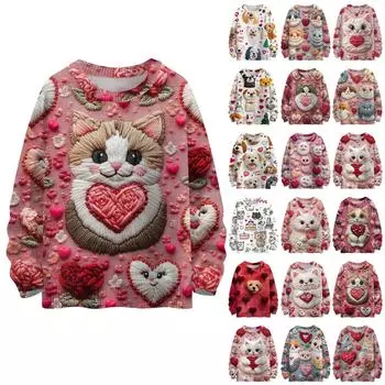 Свитшоты ко Дню святого Валентина для детей, вязаные свитера для мальчиков и девочек, симпатичные рубашки, осенние свитера с круглым вырезом, топы 90