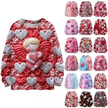 Свитшоты ко Дню святого Валентина для детей, вязаные свитера для мальчиков и девочек, симпатичные рубашки, осенние свитера с круглым вырезом, топы 110