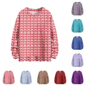 Свитшоты ко Дню святого Валентина для детей, вязаные свитера для мальчиков и девочек, симпатичные рубашки, осенние свитера с круглым вырезом, топы 100 горячий розовый