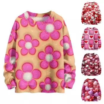 Свитшоты ко Дню святого Валентина с надписью «Сердце и любовь» для женщин, вязаный свитер, милая рубашка, осенний свитер с круглым вырезом, топы L горячий розовый