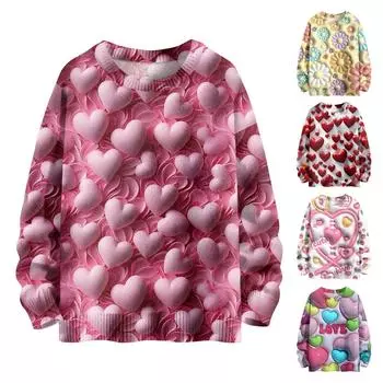 Свитшоты ко Дню святого Валентина с надписью «Сердце и любовь» для женщин, вязаный свитер, милая рубашка, осенний свитер с круглым вырезом, топы L горячий розовый