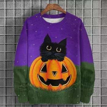 Свитшоты на Хэллоуин для мужчин с принтом тыквы 3D, футболка с длинным рукавом, осенняя свободная толстовка с капюшоном, повседневная мужская одежда на празднике S