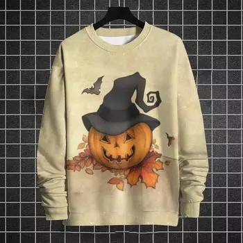 Свитшоты на Хэллоуин для мужчин с принтом тыквы 3D, футболка с длинным рукавом, осенняя свободная толстовка с капюшоном, повседневная мужская одежда на празднике S