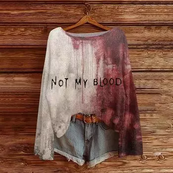 Свитшоты на Хэллоуин для женщин, вязаный свитер, милая рубашка, осенний свитер с круглым вырезом, топы XXL винный