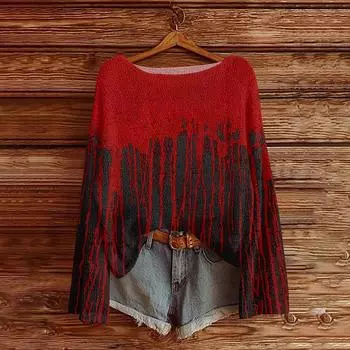 Свитшоты на Хэллоуин для женщин, вязаный свитер, милая рубашка, осенний свитер с круглым вырезом, топы XL винный