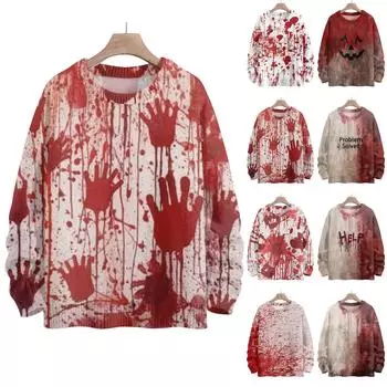 Свитшоты на Хэллоуин для женщин, вязаный свитер, милая рубашка, осенний свитер с круглым вырезом, топы XXL чёрный