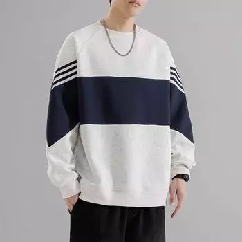Свитшоты с цветными блоками для мужчин на весну и осень, новые свободные и универсальные рубашки с круглым вырезом и длинными рукавами для пар, повседневные топы S