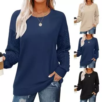 Свитшоты с круглым вырезом для женщин с рукавами-косами, легкие топы на осень и зиму M хаки