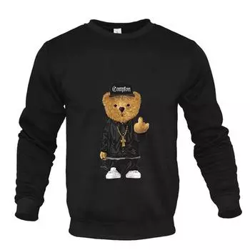 Свитшоты с круглым вырезом и принтом плюшевого мишки, мужские, с длинным рукавом, повседневная уличная одежда, модные топы, пуловеры и длинные рукава для мужчин S чёрный