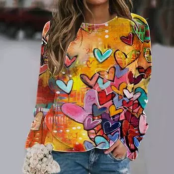 Свитшоты с принтом Love Heart 3D, новые осенне-зимние женские модные толстовки с длинным рукавом, свитера большого размера Y2k, топы, женская одежда S