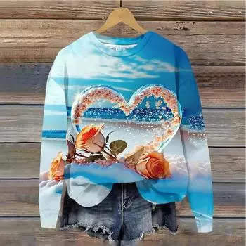 Свитшоты Y2k уникальные новые женские пуловеры весна 2024 O-образный вырез длинные рукава День святого Валентина принт женская футболка винтажные рубашки S