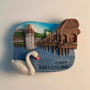 Switzerland Luzern Chapel Bridge swan 3D Stereoscopic Tourism souvenirs Resin painting Decoration home Refrigerator magnets
