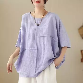 Свободная блузка из хлопка и льна большого размера, женская футболка с круглым вырезом и рукавами «летучая мышь», летние блузки с короткими рукавами L белый