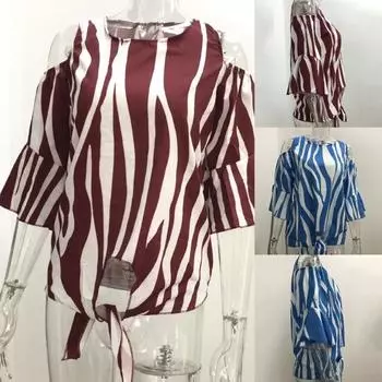 Свободная блузка с открытыми плечами и бантом, рубашка с рукавами три четверти, расклешенные рукава, полосатые женские топы 3XL вино красного