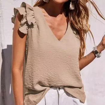 Свободная блузка с V-образным вырезом и складками, однотонный топ с рукавами с рюшами 3XL красный