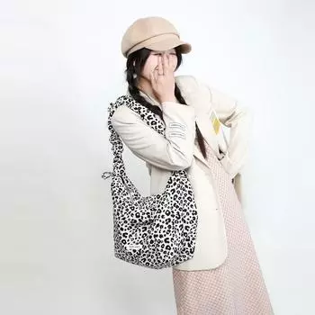 Свободная черно-белая леопардовая холщовая сумка женская тканевая сумка большая вместимость сумка через плечо с пельменями абрикосовый/цветной печати леопарда