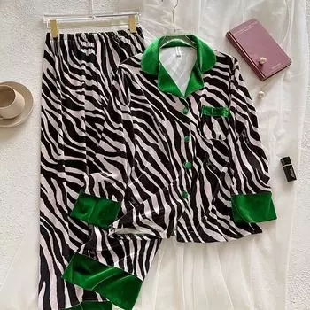 Свободная домашняя одежда женская рубашка брюки мягкая пижама 2 шт пижама костюм роскошный зебровый принт ночная одежда осень-зима домашняя одежда M