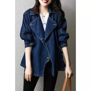 Свободная джинсовая куртка-кейп со шнуровкой и двумя рукавами для женщин на осень XXLarge синий