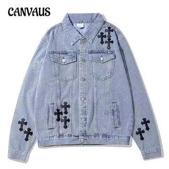 Свободная джинсовая куртка с вышивкой, женская куртка для пар S чёрный