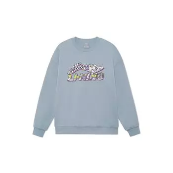 Свободная флисовая толстовка с круглым вырезом Li Ning Sports Lifestyle Series с логотипом и принтом, унисекс, толстовка Mist-Blue AWDRG40-3 S